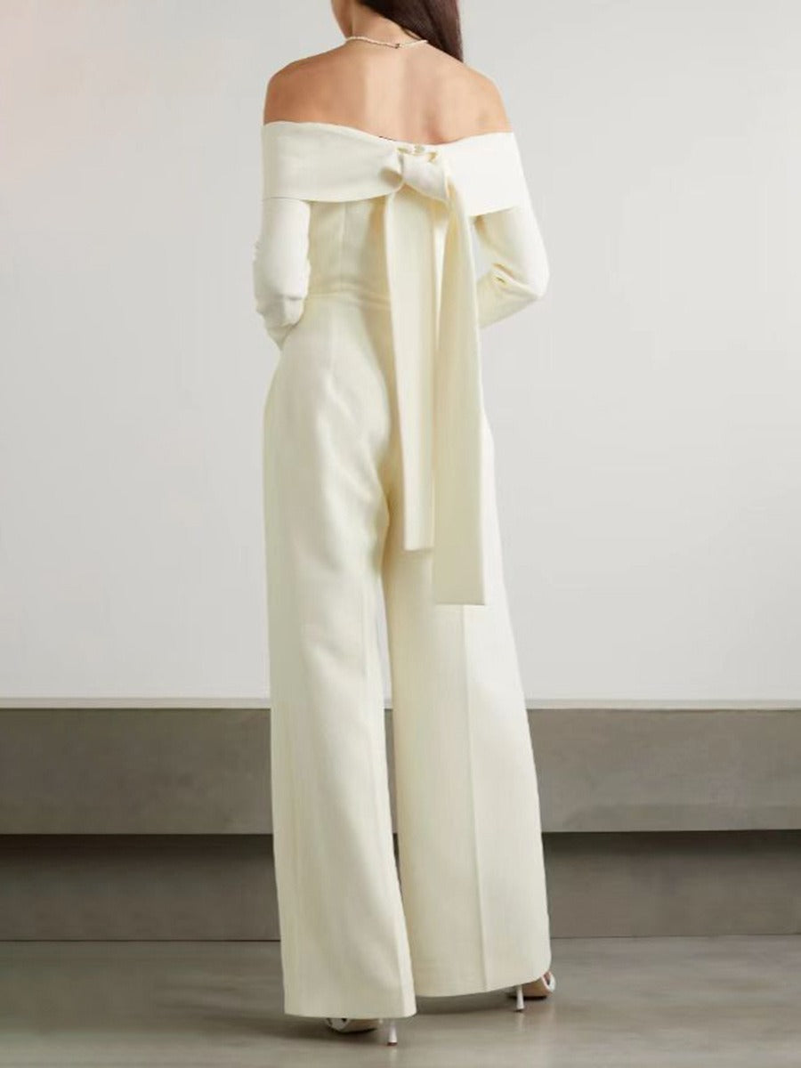 Autumn New Goddess Fan One Line Neck Bodysuit, Elegant High Waist, Slim and Slim, Wide Leg Pants