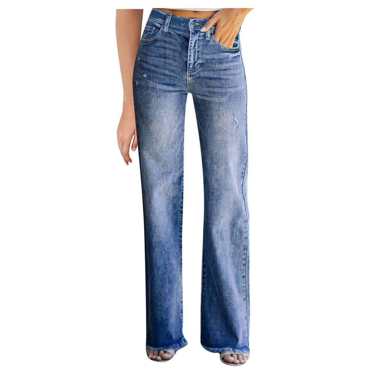 Jean ample femme taille mi-haute – Fermeture éclair, style business casual