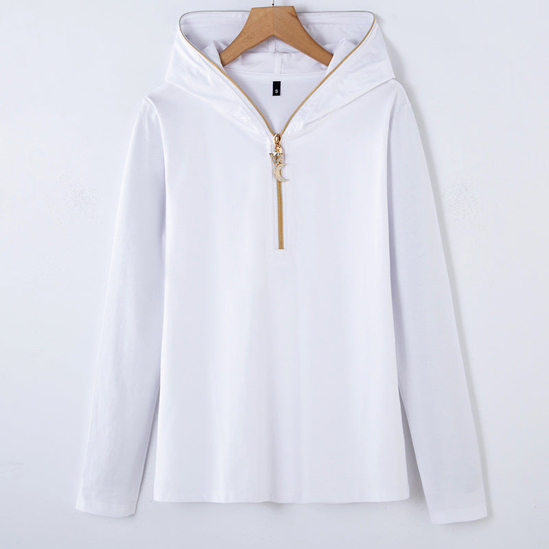Haut femme à capuche et demi-zip doré