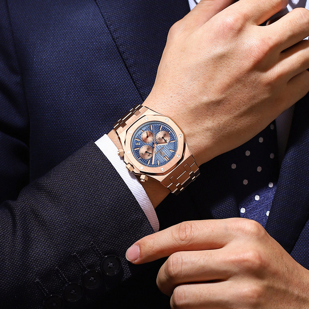 POEDAGAR Herrenuhr Chronograph – Edelstahl wasserdicht 30 m