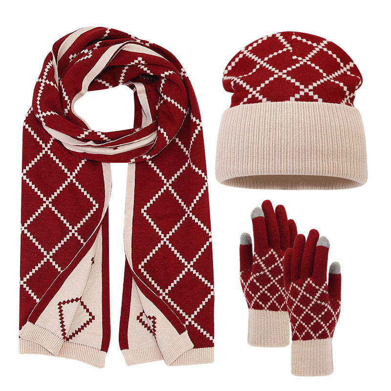 Coffret 3 Pièces Bonnet Écharpe Gants – Jacquard Losanges Mixte Hiver