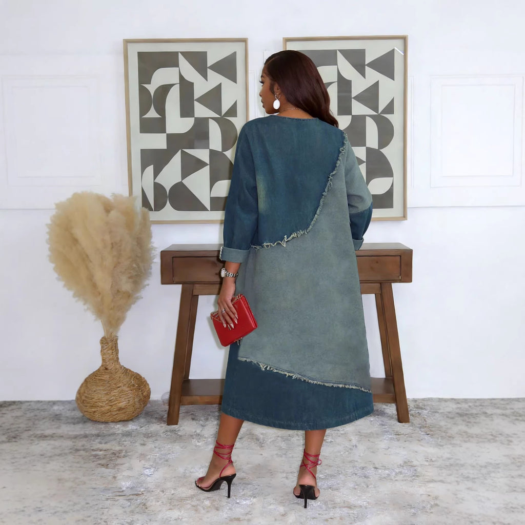 Robe midi ample en denim à ourlet brut