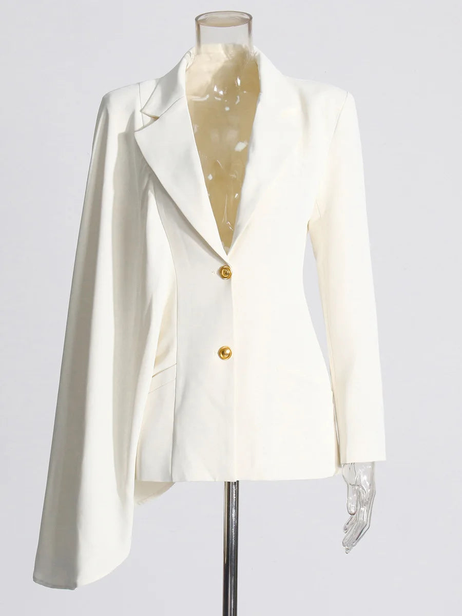 Ensemble femme ivoire : blazer asymétrique et jupe plissée