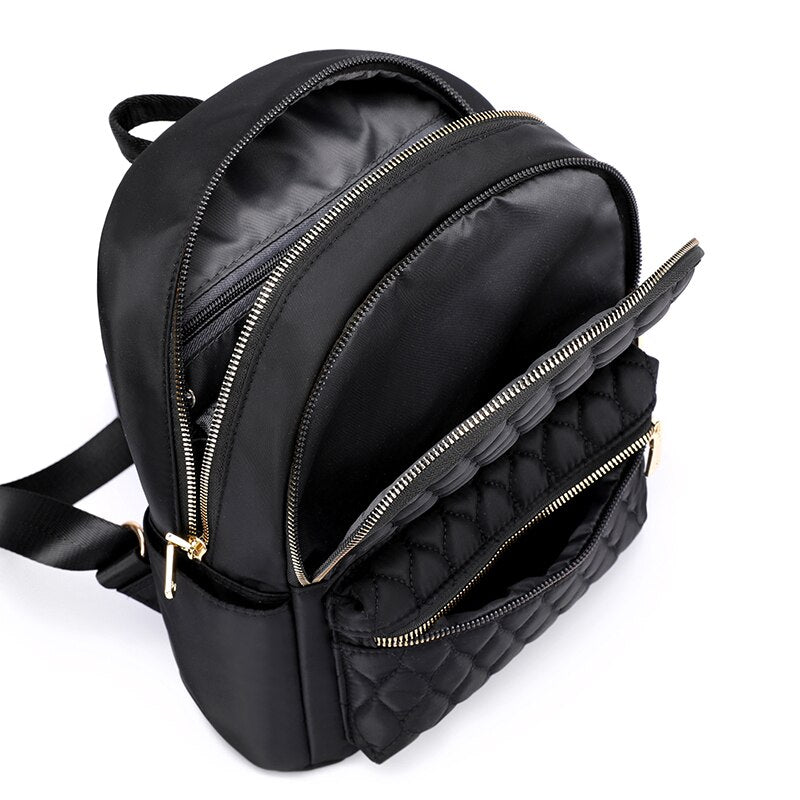 Women's Quilted Diamond Nylon Backpack – Waterproof, School & Travel