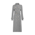 Manteau long femme pied-de-poule en mélange de laine