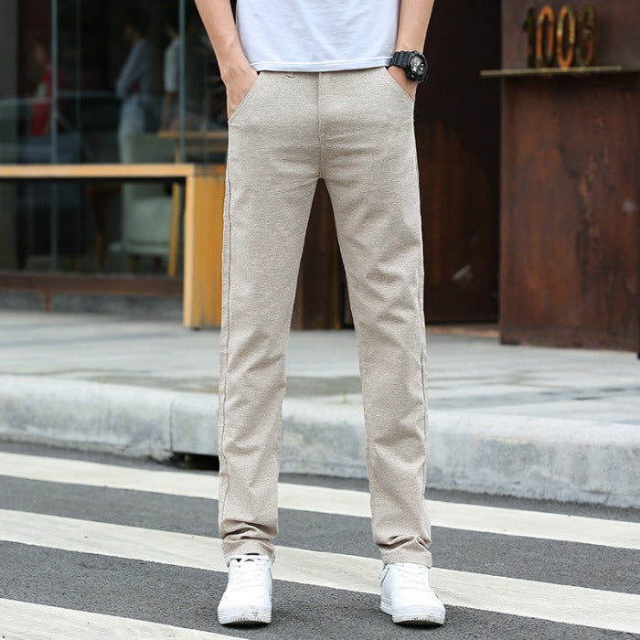 Pantalon homme droit aspect lin à taille mi-haute