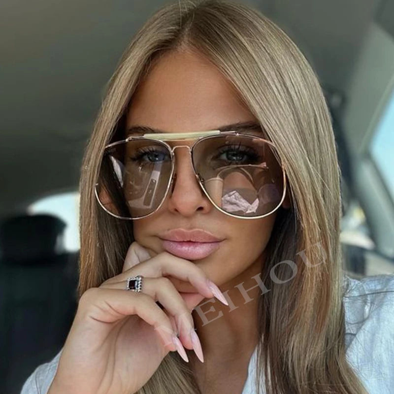 Damen-Aviator-Sonnenbrille – Doppelsteg aus Metall, graue Gläser UV400