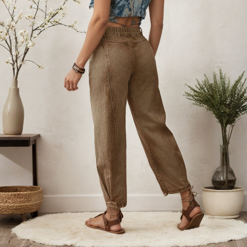 Damenjeans aus Cord mit hoher Taille – Weite & lässige Passform, Dunkelbraun