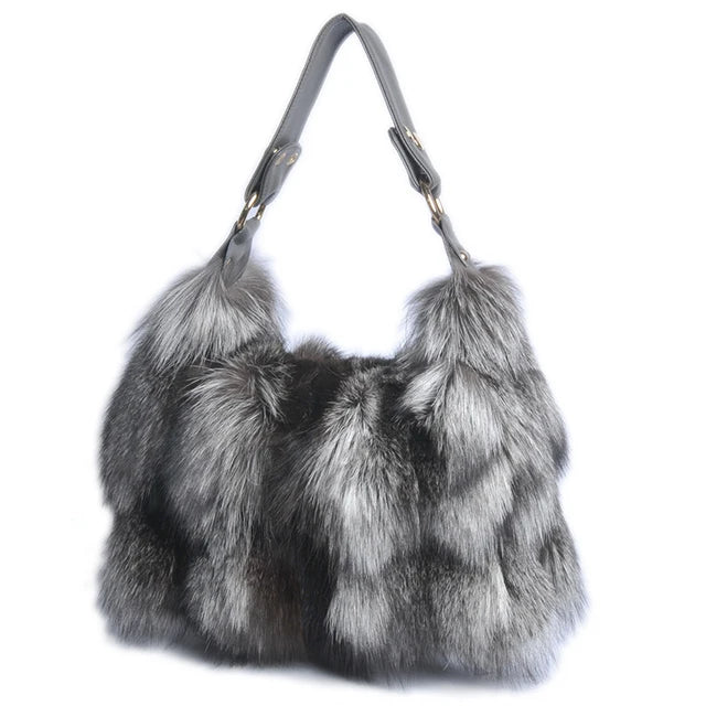 Women's Genuine Fox Fur Handbag – Luxury Winter Tote
