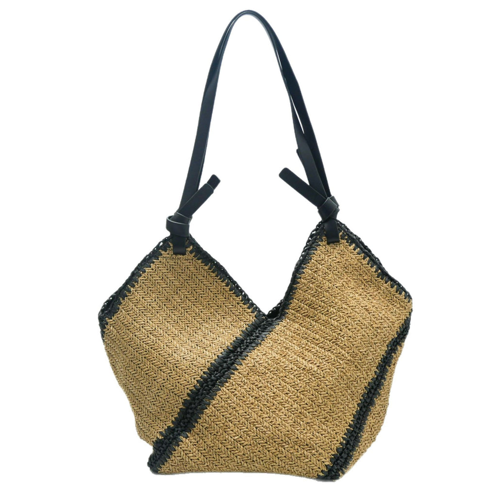 Sac Tote Tressé Rayures Bord Noir – Grand Sac de Plage Paille Femme