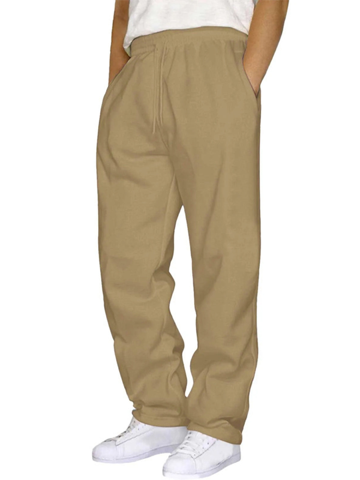 Pantalon homme effet lin taille à cordon – Coupe droite décontractée