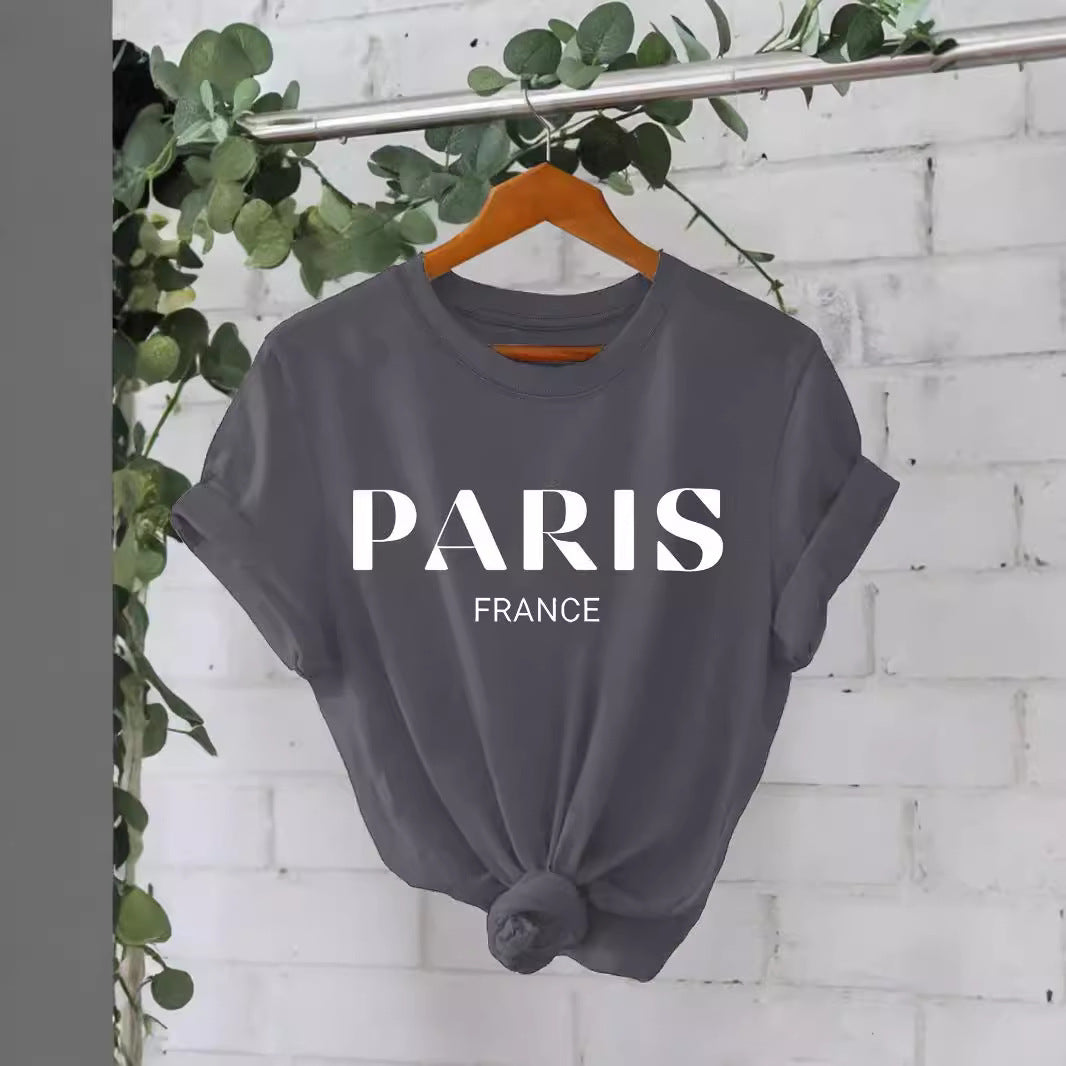 T-shirt femme « Paris France » en coton à col rond