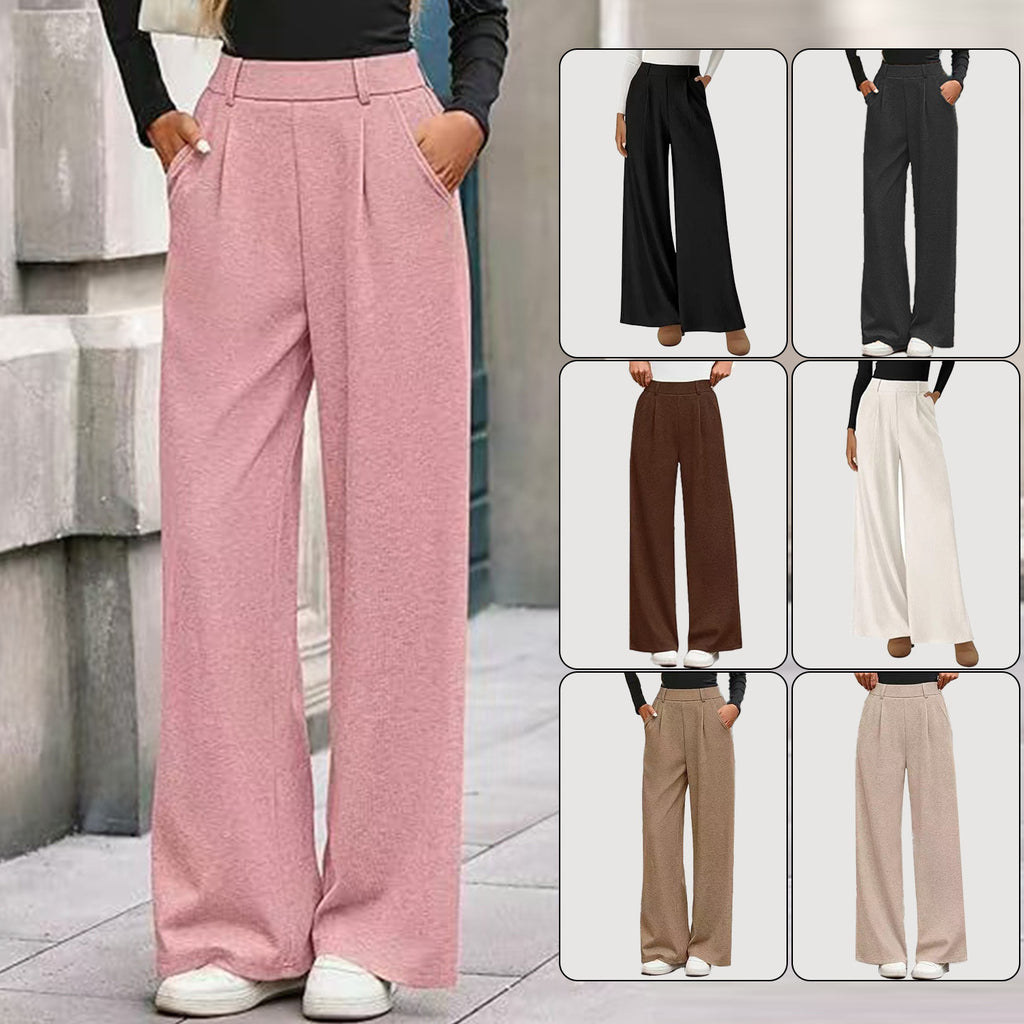 Pantalon Large Femme – Coupe Droite et Taille Mi-Haute