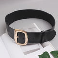 Ceinture large noire femme en croûte de cuir – Boucle dorée