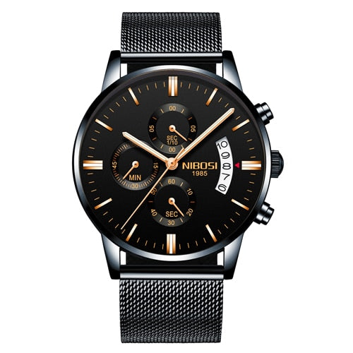 Nibosi Herrenuhr Quarz-Chronograph — 43 mm Edelstahlgehäuse, 3 bar wasserdicht, inklusive Geschenkbox