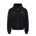 Sweat homme zippé à capuche noir à strass multicolores