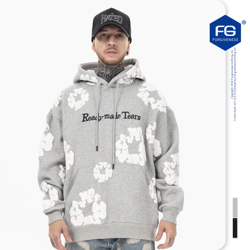 Autumn Winter New High Street Cotton Foaming Printed Letter Embroidered Casual Hoodie