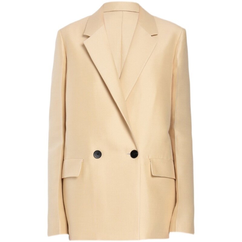 Blazer femme beige satiné à double boutonnage