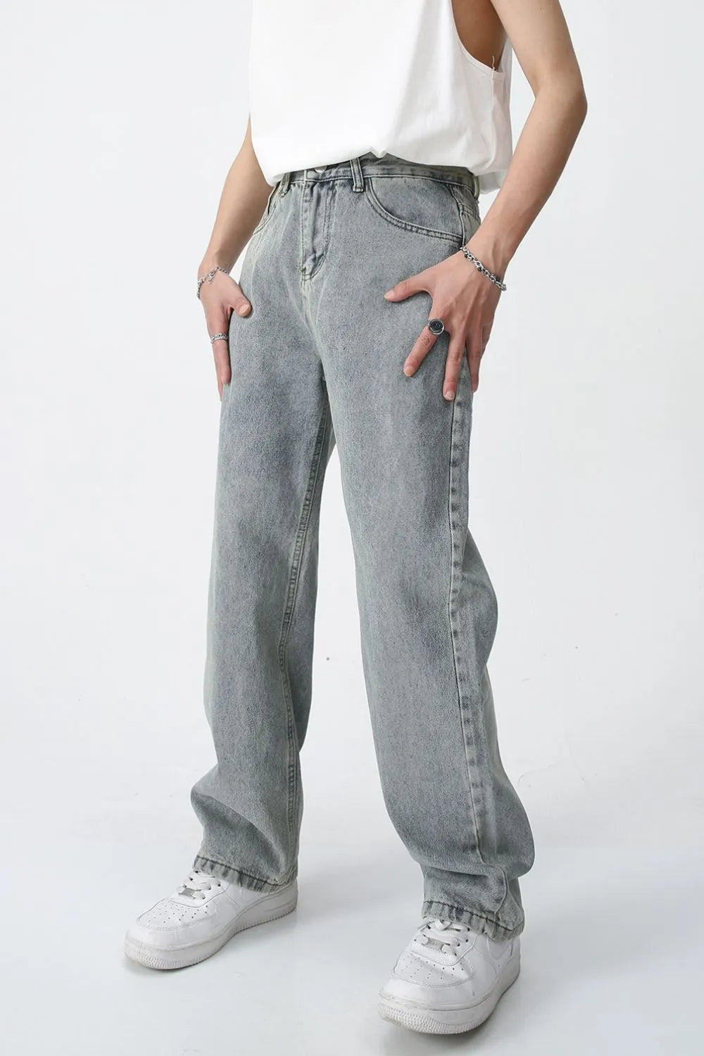 Jean homme baggy gris délavé à poches