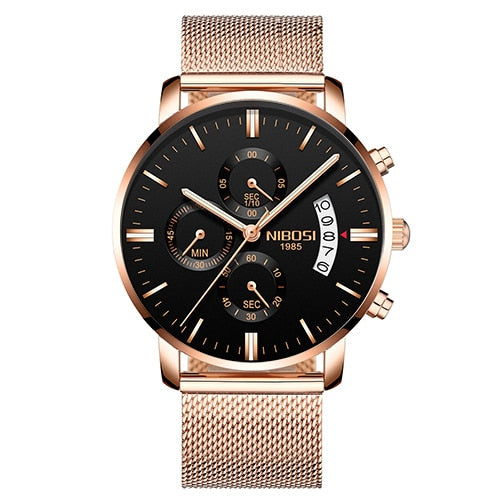 Nibosi Herrenuhr Quarz-Chronograph — 43 mm Edelstahlgehäuse, 3 bar wasserdicht, inklusive Geschenkbox