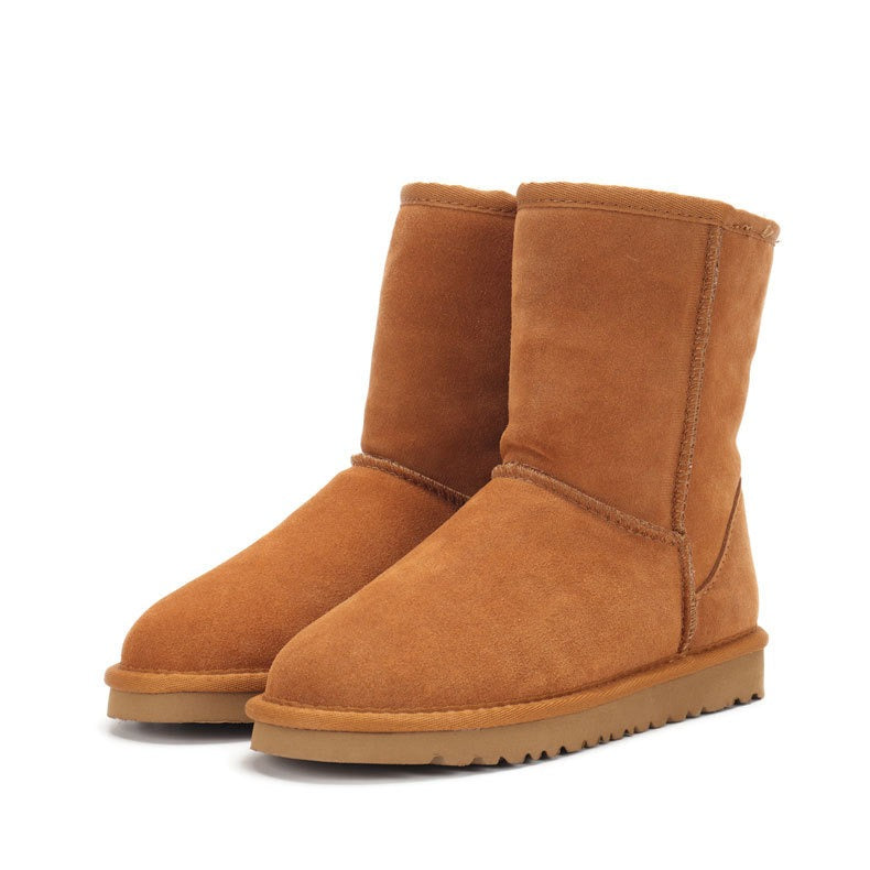 Bottes de neige femme – Chaussures d'hiver Sangpo en cuir véritable, mi-hauteur