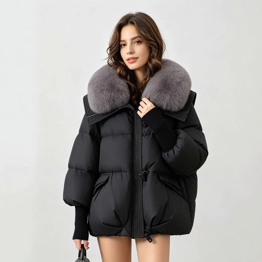 Doudoune Femme Coupe Ample – Col Amovible en Fausse Fourrure