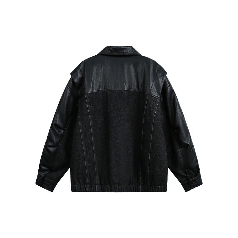 Blouson homme noir zippé à empiècements en PU