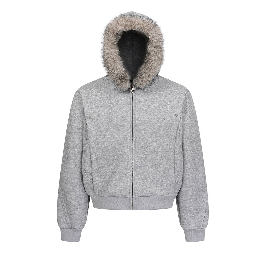 Sweat zippé homme à capuche bordée effet fourrure – Coupe ample