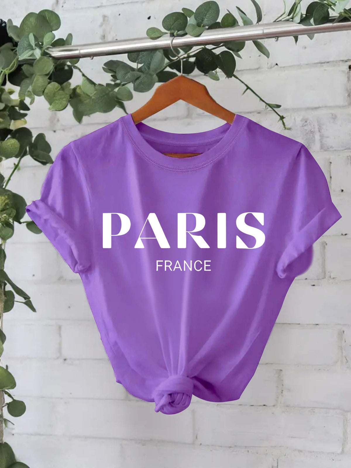 T-shirt femme « Paris France » en coton à col rond