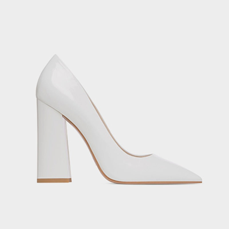 Escarpins Femme Talon Carré 12 cm Vernis — Bout Pointu, Grande Taille