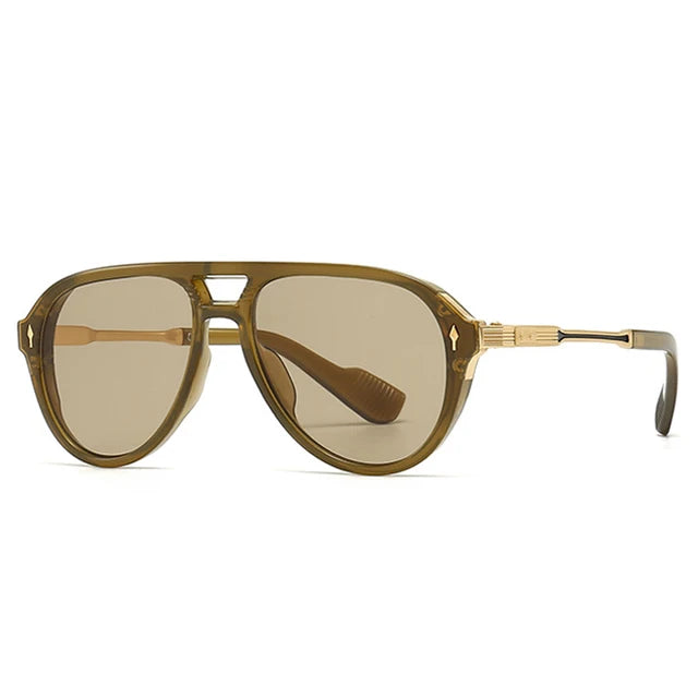Lunettes de Soleil Aviateur Rétro Double Pont avec Rivets – Style Luxe Unisexe