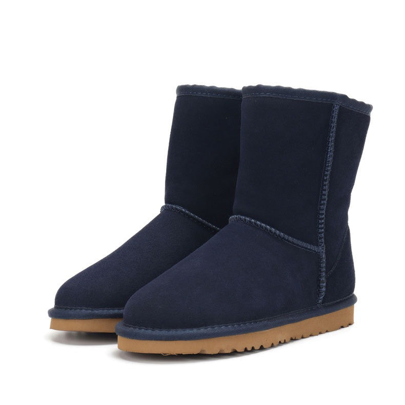 Bottes de neige femme – Chaussures d'hiver Sangpo en cuir véritable, mi-hauteur