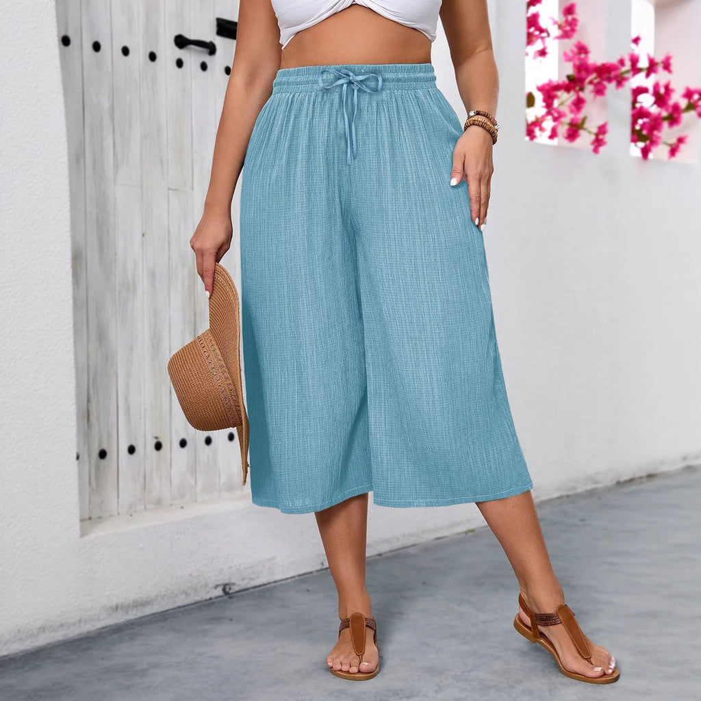 Pantalon large raccourci femme bleu ciel – du XL au 4XL
