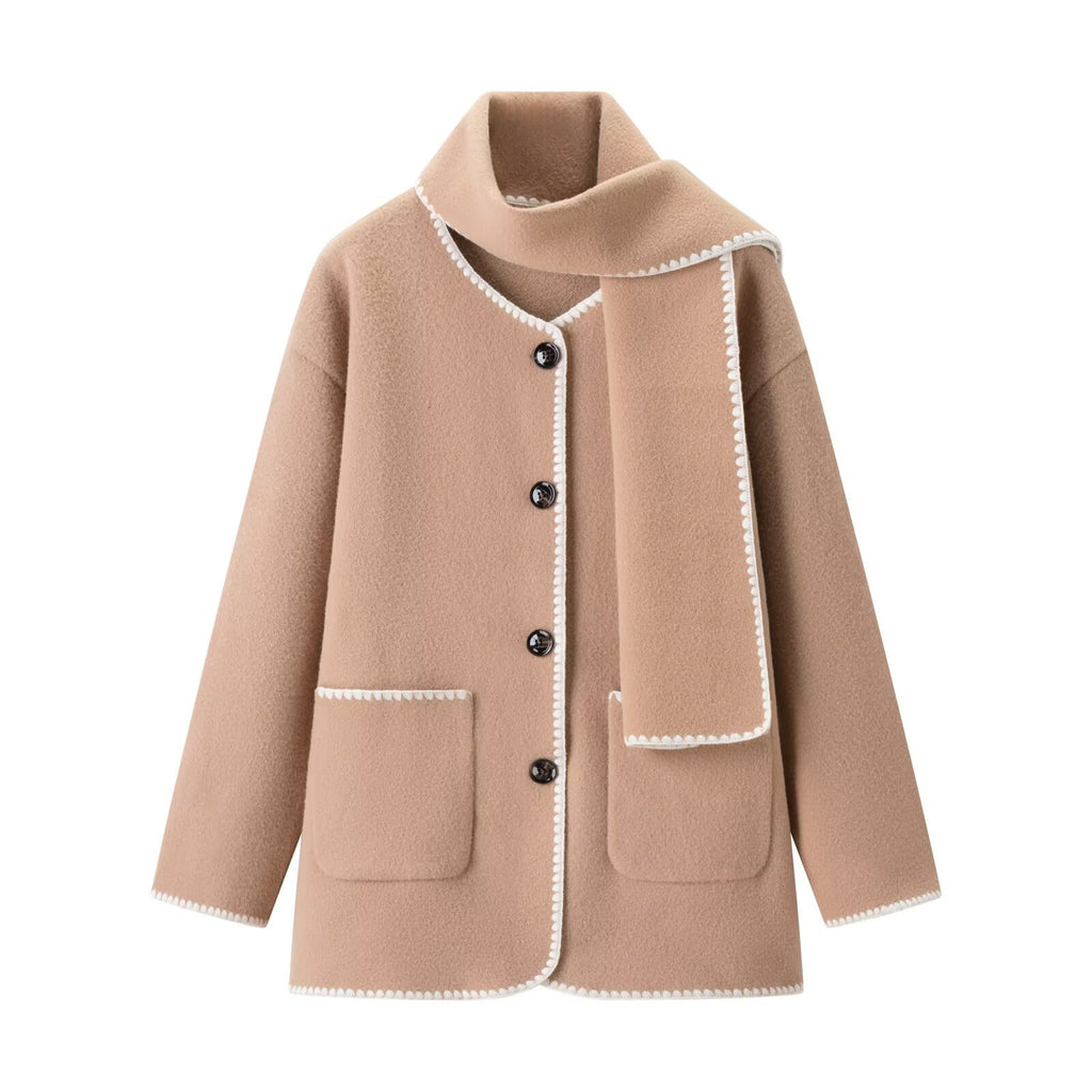 Manteau Col Écharpe Femme – Coupe Oversize Élégante Boutons