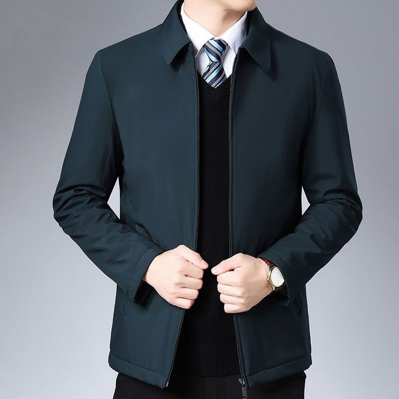 Manteau homme hiver col rabattu – Veste zippée manches longues poches latérales