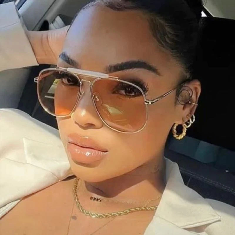 Damen-Aviator-Sonnenbrille – Doppelsteg aus Metall, graue Gläser UV400