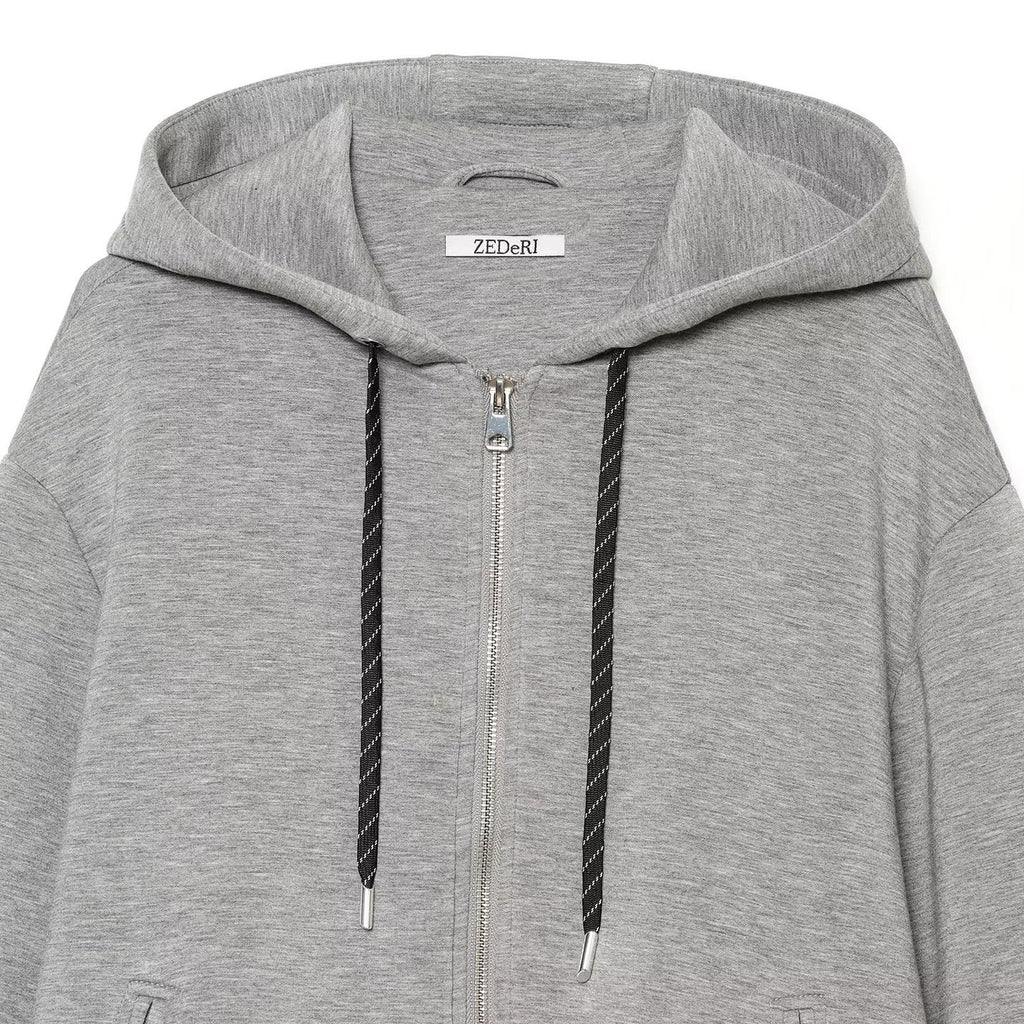 Veste Hoodie Zippée à Capuche et Cordons – Coupe Courte