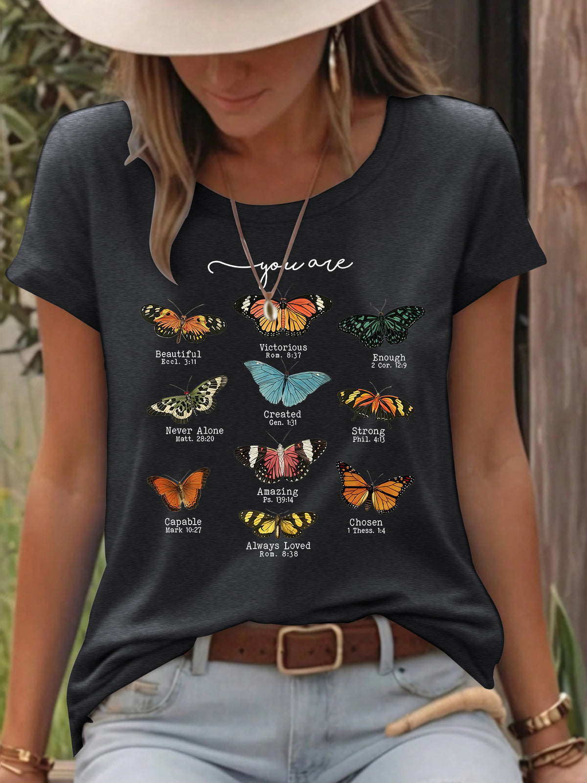 T-shirt femme imprimé papillon à manches courtes