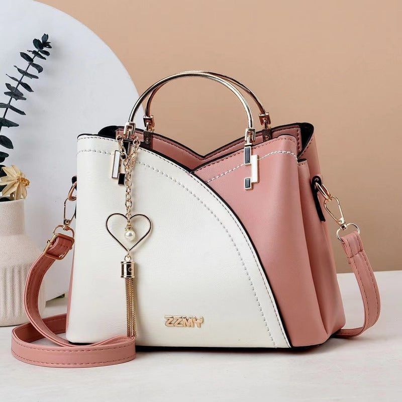 Large-capacity two-tone shoulder bag