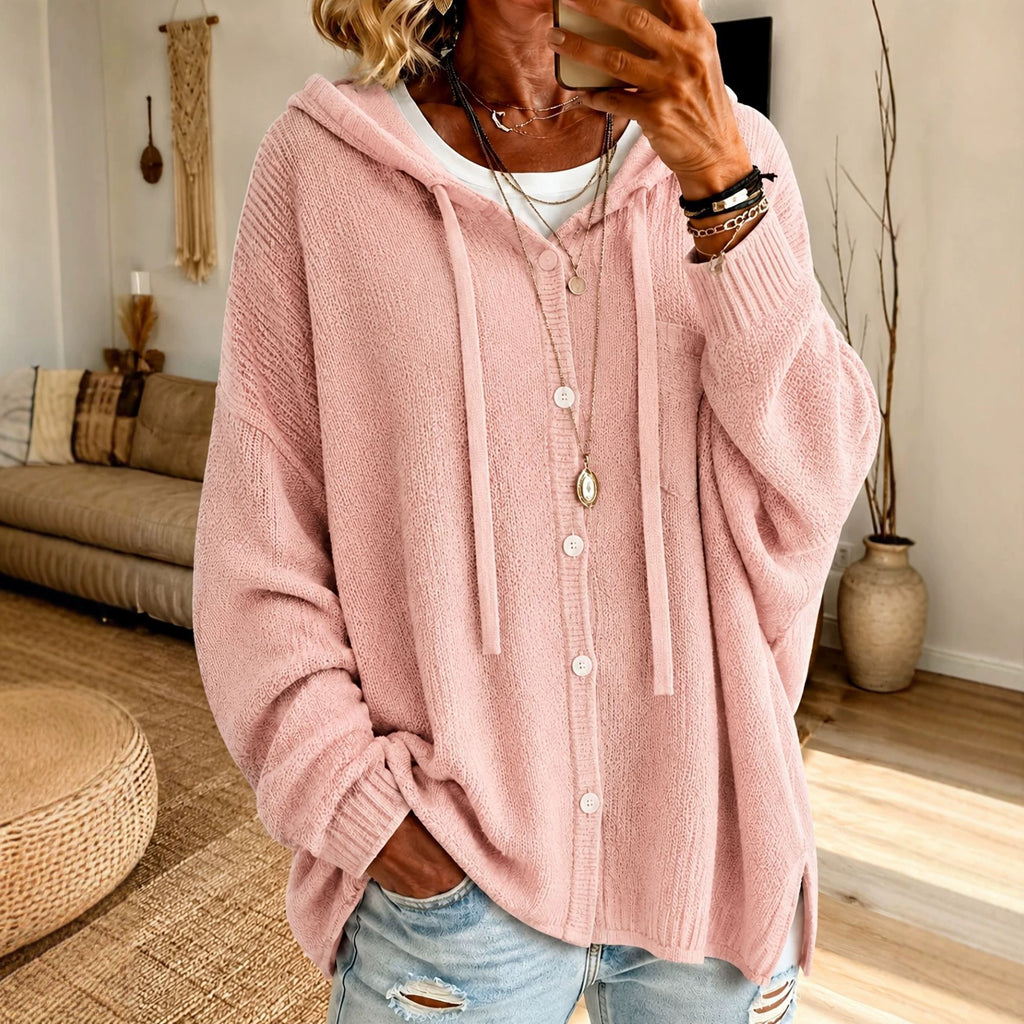 Damen-Strickjacke mit Kapuze und Knöpfen – Leuchtende Farben & bequeme Passform