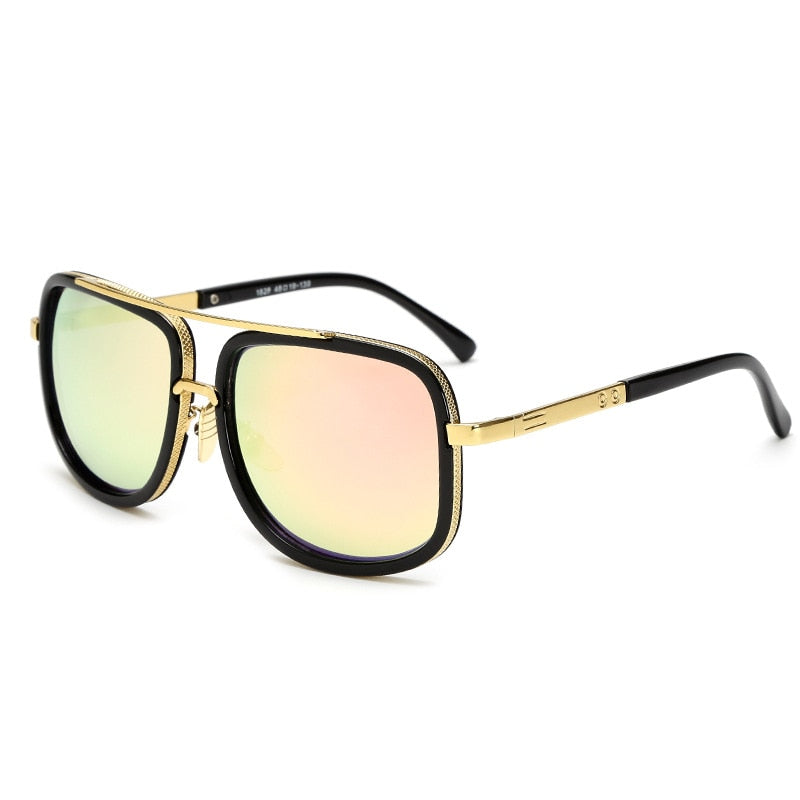 Lunettes de Soleil Grand Cadre Carré – Monture Métal Rétro Vintage Homme & Femme