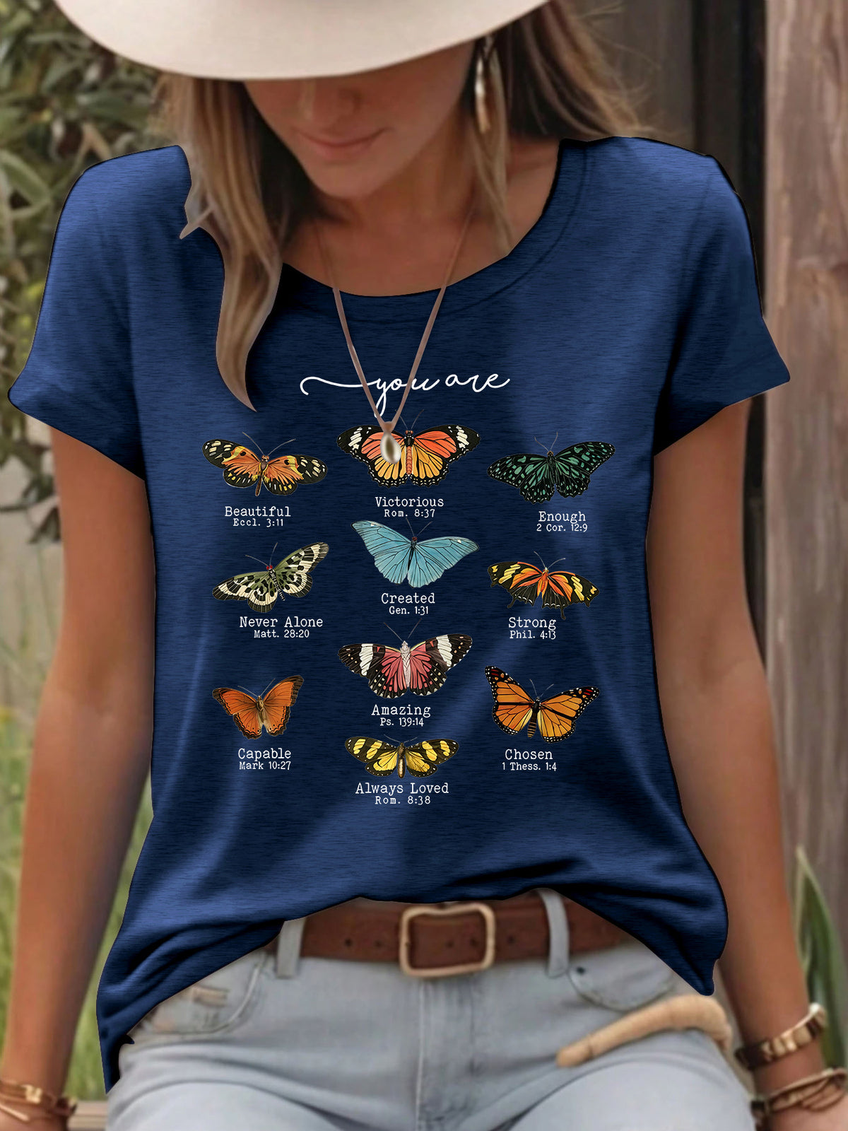 T-shirt femme imprimé papillon à manches courtes