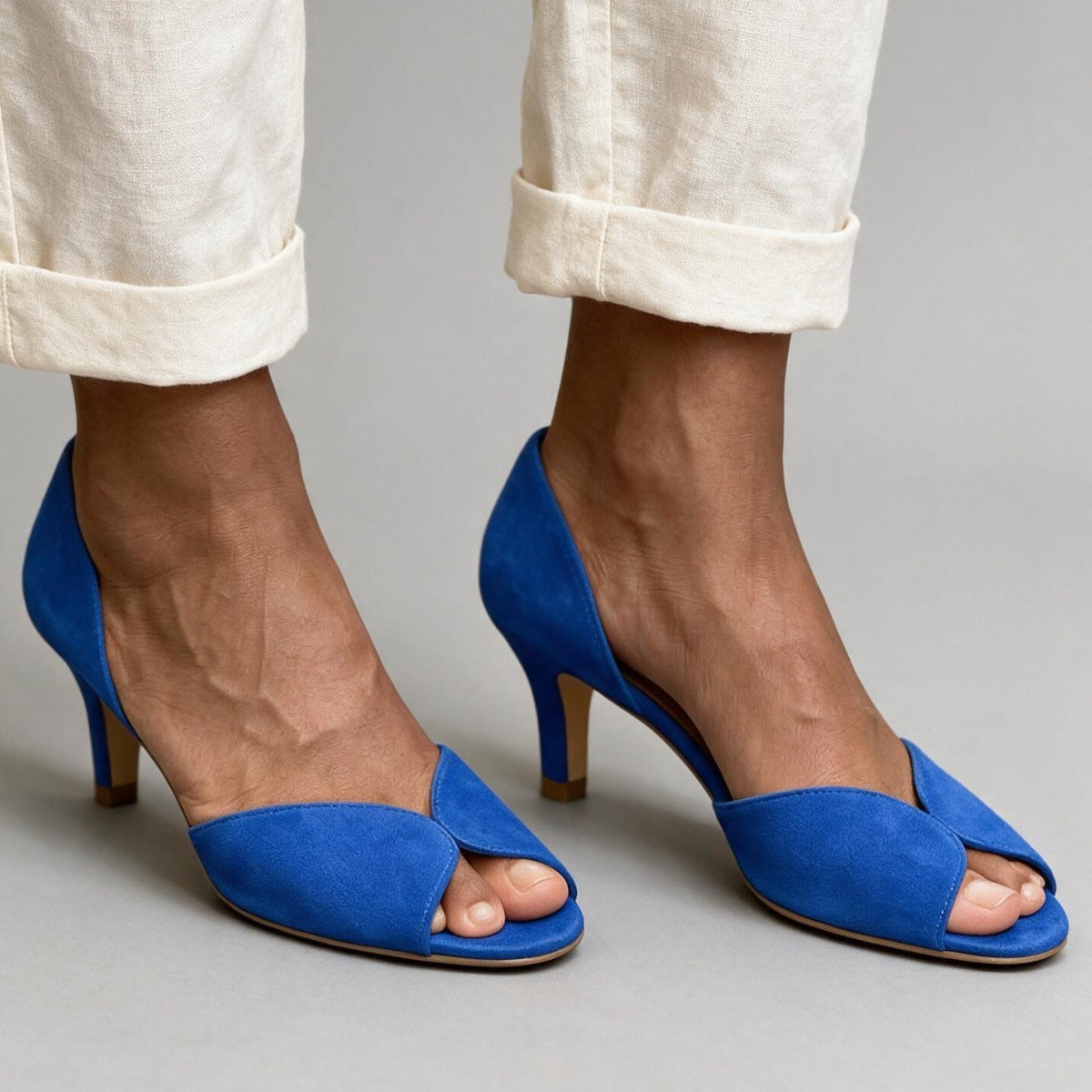 Sandales à talon slim bout ouvert dorées pour femme – Cuir véritable