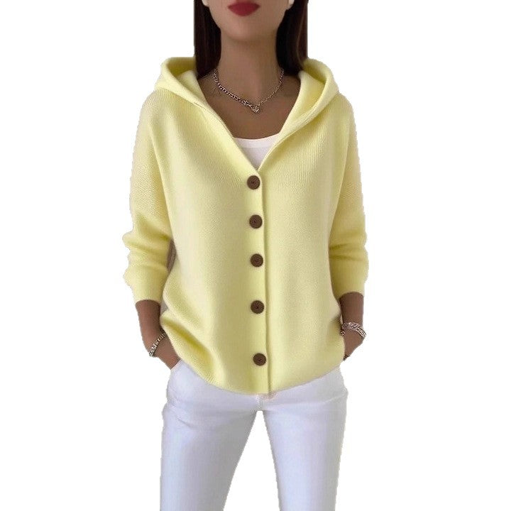 Cardigan femme à capuche boutoné cachemire grande taille 9 coloris