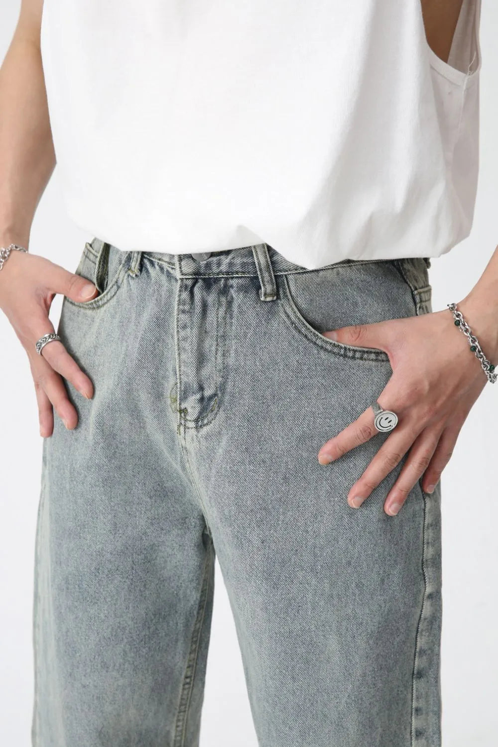 Jean homme baggy gris délavé à poches