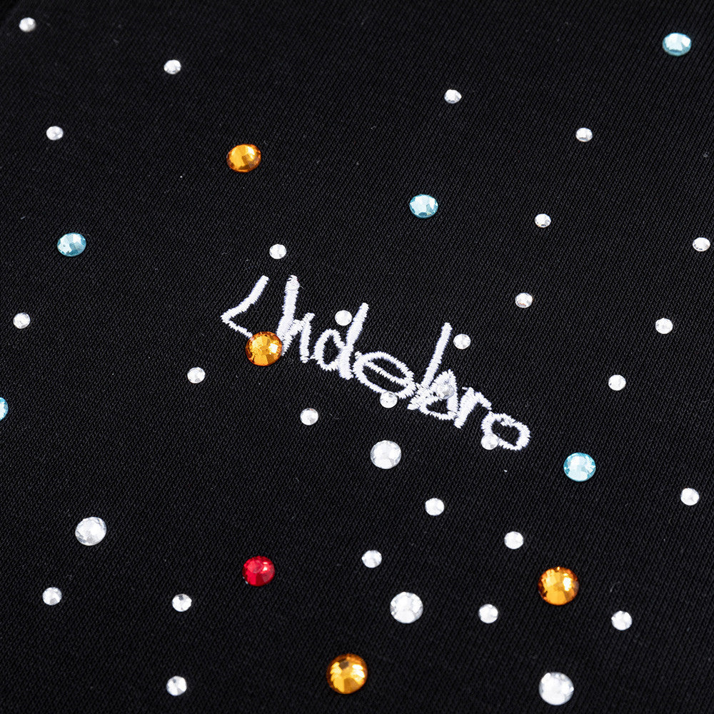 Sweat homme zippé à capuche noir à strass multicolores