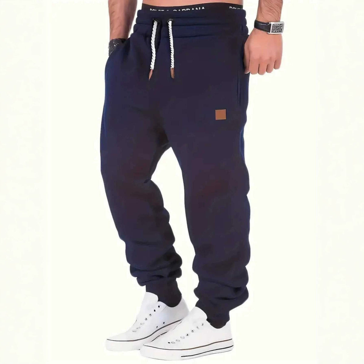 Jogging homme épais imprimé lettres – Taille élastique à cordon, multi-poches