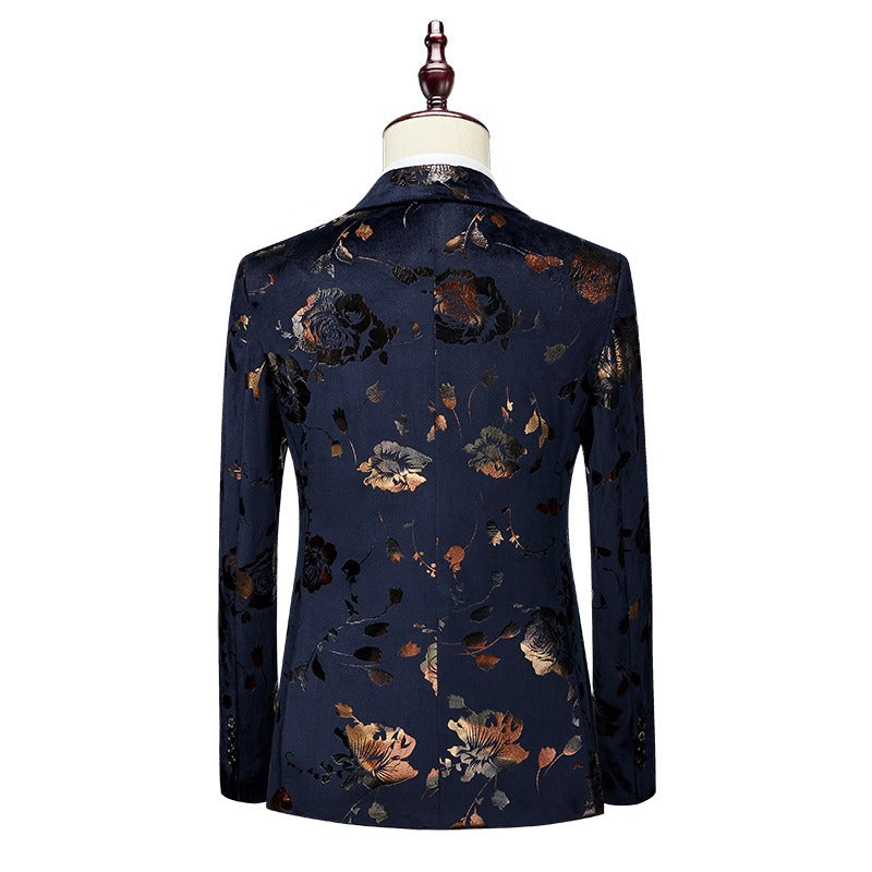 Costume homme trois pièces fleuri à coupe ajustée