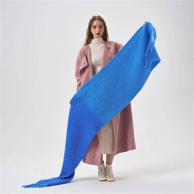Écharpe femme bicolore à franges – 45 × 240 cm
