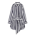 Chemise longue femme à rayures et ceinture à nouer